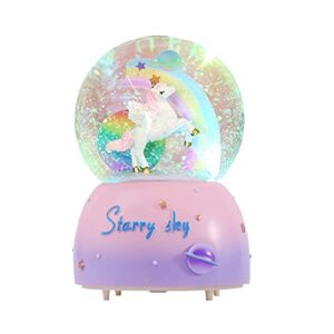 sethruki unicorn music snowball, 3.94 inch automatic snowfall music box, with led rainbow snow lights, birthday, christmas, ideal gift for girls