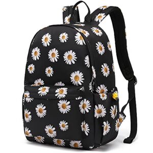 yusudan floral school backpack for girls women, flower teens school bags bookbags ladies laptop backpacks (daisy black)
