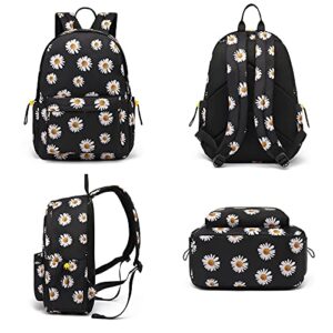 Yusudan Floral School Backpack for Girls Women, Flower Teens School Bags Bookbags Ladies Laptop Backpacks (Daisy Black)