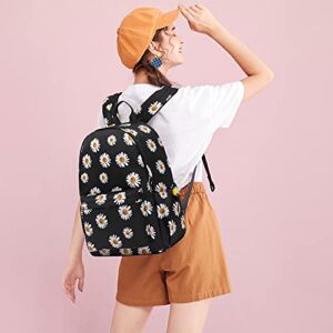 Yusudan Floral School Backpack for Girls Women, Flower Teens School Bags Bookbags Ladies Laptop Backpacks (Daisy Black)