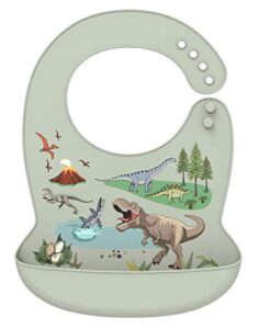 lofca silicone bib for babies & toddlers self feeding bpa free waterproof comfortable soft dinosaur