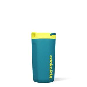 corkcicle. kids tumbler triple insulated stainless steel travel mug, easy grip, non-slip bottom, keeps beverages cold for 18 hours and hot for 3 hours, 12 oz, electric tide