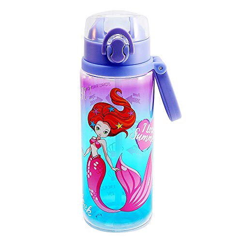 Home Tune 23oz Kids Water Drinking Bottle - Tritan BPA Free, Wide Mouth, Auto Flip Cap, Secure Lock, Easy Open, Lightweight, Leak-Proof Time Marker Water Bottle For Girls & Boys - Mermaid