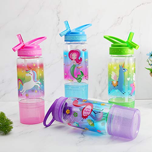 Home Tune 18oz Kids Water Drinking Sip Bottle - Tritan BPA Free, Flip Straw Lid, Easy Open, Lightweight, Snack Compartment, Leak-Proof Water Bottle with Cute Design For Girls & Boys - Unicorn