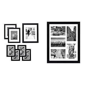 Americanflat 7 Pack Gallery Wall Set | Displays One 11x14, Two 8x10, and Four 5x7 inch photos. Shatter-Resistant Glass. & 11x14 Collage Picture Frame in Black with Five 4x6 Picture Displays