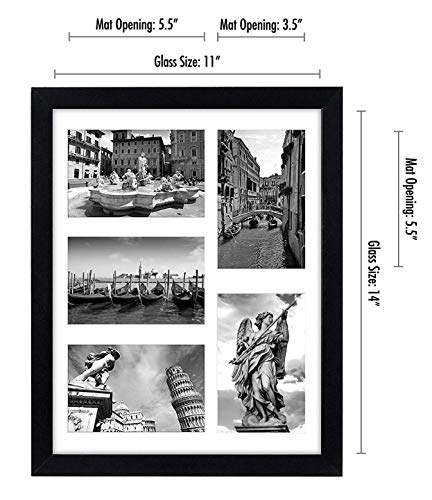 Americanflat 7 Pack Gallery Wall Set | Displays One 11x14, Two 8x10, and Four 5x7 inch photos. Shatter-Resistant Glass. & 11x14 Collage Picture Frame in Black with Five 4x6 Picture Displays