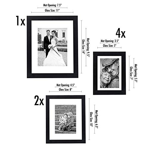 Americanflat 7 Pack Gallery Wall Set | Displays One 11x14, Two 8x10, and Four 5x7 inch photos. Shatter-Resistant Glass. & 11x14 Collage Picture Frame in Black with Five 4x6 Picture Displays