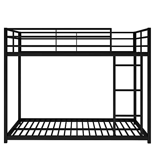 Merax Full Over Full Bunk Bed, Low Bunk Bed with Ladder,Sturdy Metal Frame Full Over Full bunk Bed with Safety Rails, Modern Style bunk beds for Bedroom, Dorm, Boys, Girls, Adults,Black