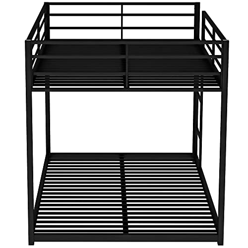 Merax Full Over Full Bunk Bed, Low Bunk Bed with Ladder,Sturdy Metal Frame Full Over Full bunk Bed with Safety Rails, Modern Style bunk beds for Bedroom, Dorm, Boys, Girls, Adults,Black