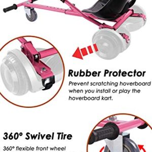 KUMAMOT Hoverboard Seat Attachment for 6.5” 8” 10” Hoverboard, Go Kart Cart Conversion Kit, Accessories for Self Balancing Scooter, Hoverboard Cart for Kids and Adult, Adjustable Frame Length, Pink