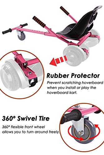 KUMAMOT Hoverboard Seat Attachment for 6.5” 8” 10” Hoverboard, Go Kart Cart Conversion Kit, Accessories for Self Balancing Scooter, Hoverboard Cart for Kids and Adult, Adjustable Frame Length, Pink