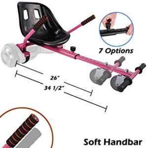 KUMAMOT Hoverboard Seat Attachment for 6.5” 8” 10” Hoverboard, Go Kart Cart Conversion Kit, Accessories for Self Balancing Scooter, Hoverboard Cart for Kids and Adult, Adjustable Frame Length, Pink