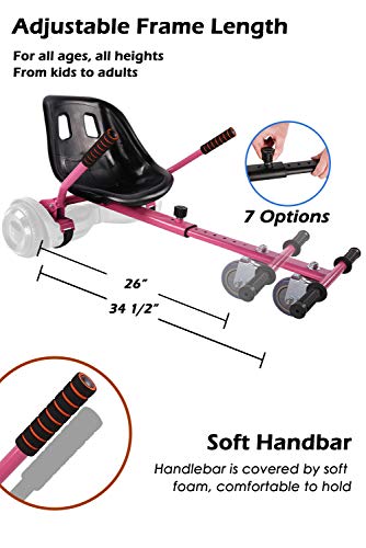 KUMAMOT Hoverboard Seat Attachment for 6.5” 8” 10” Hoverboard, Go Kart Cart Conversion Kit, Accessories for Self Balancing Scooter, Hoverboard Cart for Kids and Adult, Adjustable Frame Length, Pink