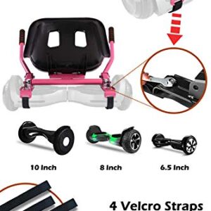 KUMAMOT Hoverboard Seat Attachment for 6.5” 8” 10” Hoverboard, Go Kart Cart Conversion Kit, Accessories for Self Balancing Scooter, Hoverboard Cart for Kids and Adult, Adjustable Frame Length, Pink