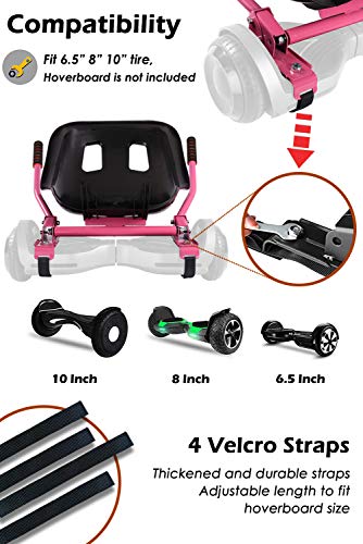 KUMAMOT Hoverboard Seat Attachment for 6.5” 8” 10” Hoverboard, Go Kart Cart Conversion Kit, Accessories for Self Balancing Scooter, Hoverboard Cart for Kids and Adult, Adjustable Frame Length, Pink