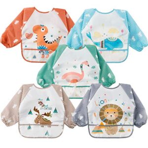 r horse 5pcs long sleeved bib for babies toddlers waterproof sleeved bib with great capacity pocket gift for baby 6-36 months