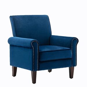 morden fort bedroom accent chair, velvet upholstered armchair for living room bedroom club office-navy blue