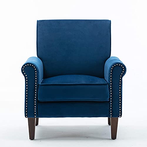 Morden Fort Bedroom Accent Chair, Velvet Upholstered Armchair for Living Room Bedroom Club Office-Navy Blue