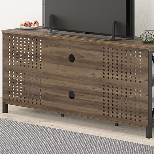 LVB Rustic Entertainment Center for 65 Inch TV, Industrial Wood and Metal TV Stand with Storage Shelf, Modern Television Media Console Table with Cabinet for Living Room Bedroom, Rustic Oak, 55 Inch