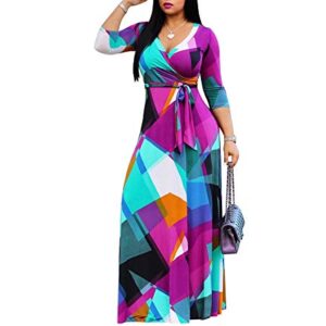 FANDEE Plus Size Maxi Dress for Women Summer Sundress V-Neck 3/4 Sleeve Multicoloured XX-Large