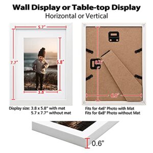 KINLINK 6x8 Picture Frame White, Photo Frame with Real Glass for Picture 4x6 with Mat or 6x8 without Mat, Composite Wood Picture Frame for Table Top and Wall Mounting