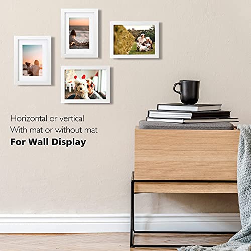 KINLINK 6x8 Picture Frame White, Photo Frame with Real Glass for Picture 4x6 with Mat or 6x8 without Mat, Composite Wood Picture Frame for Table Top and Wall Mounting