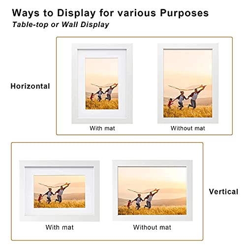 KINLINK 6x8 Picture Frame White, Photo Frame with Real Glass for Picture 4x6 with Mat or 6x8 without Mat, Composite Wood Picture Frame for Table Top and Wall Mounting
