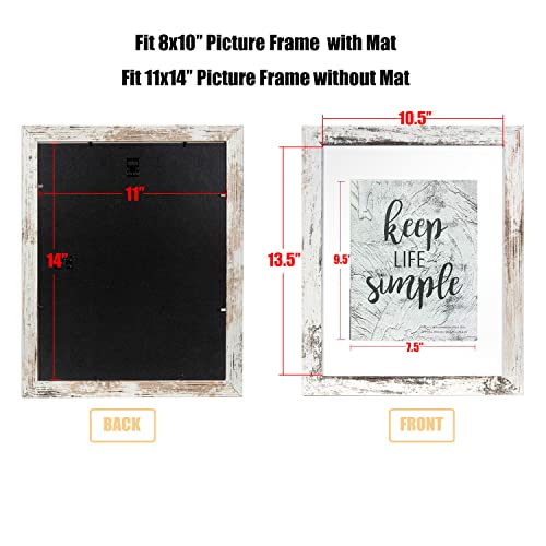 kennethan 11x14 Picture Frame Rotten White 2 Pcs in 1 set 11x14 Frame can Display 8x10 Picture with Mat or 11x14 Without Mat on the Wall