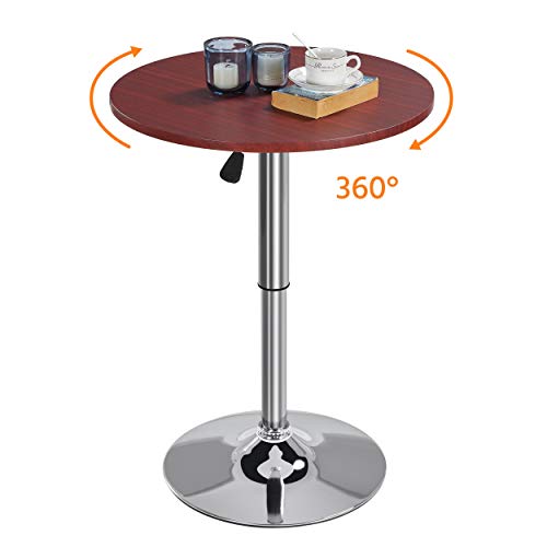 Yaheetech Height Adjustable Round Pub Table Counter Bar MDF Top Table 360 Degree Swivel Bar Tables Tall Cocktail Tables Bistro Table, Mahogany