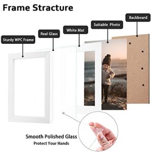 KINLINK 6x8 Picture Frames White, Photo Frames with Real Glass for Picture 4x6 with Mat or 6x8 without Mat, Composite Wood Picture Frames for Table Top and Wall Mounting, Set of 4