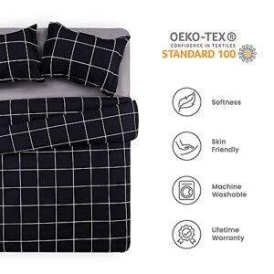 SLEEP ZONE Grid Printed Duvet Cover Queen Size with Zipper Closure & 8 Corner Ties, Soft Breathable All Seasons Comforter Cover Set 3 Pieces (Queen)