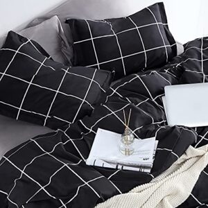 SLEEP ZONE Grid Printed Duvet Cover Queen Size with Zipper Closure & 8 Corner Ties, Soft Breathable All Seasons Comforter Cover Set 3 Pieces (Queen)