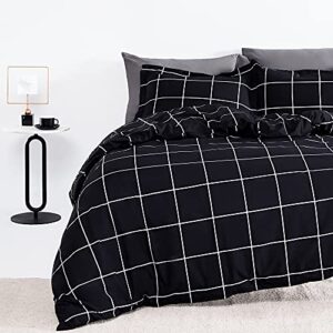 SLEEP ZONE Grid Printed Duvet Cover Queen Size with Zipper Closure & 8 Corner Ties, Soft Breathable All Seasons Comforter Cover Set 3 Pieces (Queen)