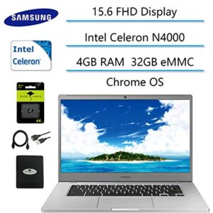 SAMSUNG Chromebook 4+ 15.6 FHD Laptop for Business and Student, Intel Celeron N4000, 4GB RAM, 32GB eMMC Gigabit, Wi-Fi, up to 10.5 Hours Battery Life, Chrome OS w/64GB Micro SD Card, GM Accessories