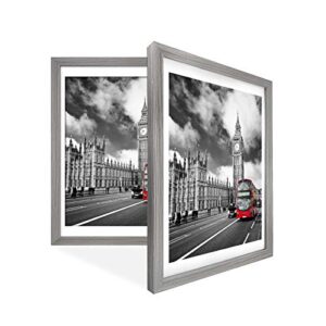 IkaLede 12x16 Rustic Picture Frames Display 11x14 Pictures with Mat or 12x16 Photos without Mat Solid Wood Grain Picture Frames Wall Art for Living Room Wall Mounting Decor