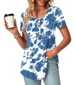 popyoung women's 2023 spring-summer casual short sleeve tunic tops ruffle blouse t-shirts xl, blue tie dye