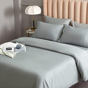 derbell bed sheet set - brushed microfiber bedding - bedding sheets & pillowcases - deep pockets - easy fit - breathable & cooling sheets-4 piece queen light gray