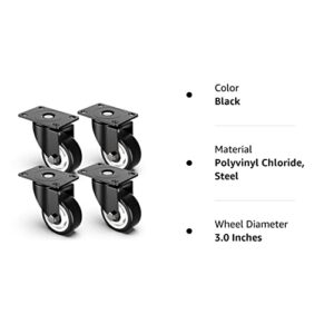 3 inch Swivel Caster Wheels, Heavy Duty Plate Casters with no Brakes Total Capacity 1000lbs (Pack of 4)