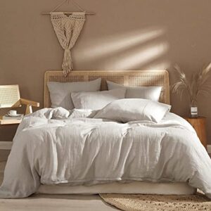 ivellow pure linen duvet cover set 100% washed french flax natural linen duvet cover queen, 3 pcs soft breathable moisture wicking comfy cooling duvet cover set-1 linen queen duvet cover 2 pillowcases