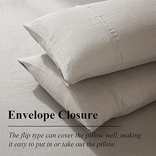 Ivellow Pure Linen Duvet Cover Set 100% Washed French Flax Natural Linen Duvet Cover Queen, 3 Pcs Soft Breathable Moisture Wicking Comfy Cooling Duvet Cover Set-1 Linen Queen Duvet Cover 2 Pillowcases