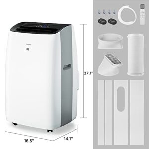 TURBRO Greenland 14,000 BTU Portable Air Conditioner and Heater, Dehumidifier and Fan, 4-in-1 Floor AC Unit for Rooms up to 600 Sq Ft, UV-C Light, Sleep Mode, Timer, Remote Included (10,000 BTU SACC)