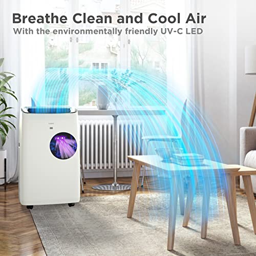 TURBRO Greenland 14,000 BTU Portable Air Conditioner and Heater, Dehumidifier and Fan, 4-in-1 Floor AC Unit for Rooms up to 600 Sq Ft, UV-C Light, Sleep Mode, Timer, Remote Included (10,000 BTU SACC)