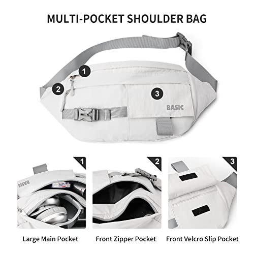 Large Fanny Pack for Women Men,Waterproof Waist Bag Pack with Adjustable Strap for Travel Sports Hiking Running,Military Plus Size Fanny Packs,White
