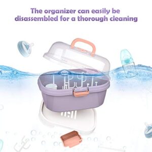 Portable Baby Bottle Drying Rack Storage Box Organizer with Anti-Dust Cover - Purple