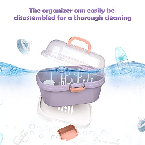 Portable Baby Bottle Drying Rack Storage Box Organizer with Anti-Dust Cover - Purple