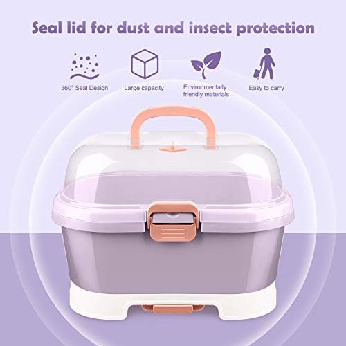 Portable Baby Bottle Drying Rack Storage Box Organizer with Anti-Dust Cover - Purple