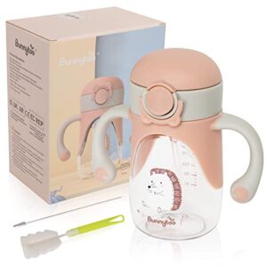 bunnytoo baby sippy cup with weighted straw - ideal for 1+ year old and transitioning infants 6-12 months - spill-proof and easy to hold with handle - 8oz (apricot)