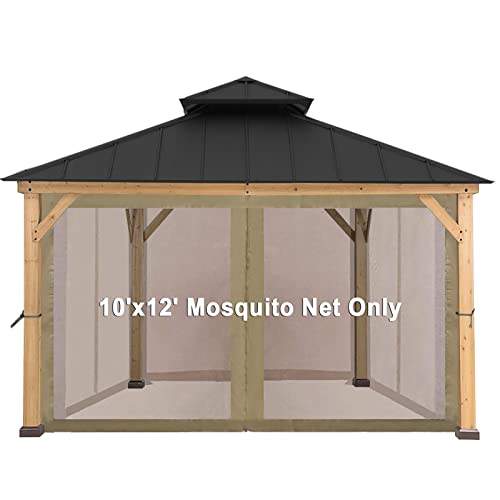 CoastShade Universal Replacement Canopy Mosquito Netting Screen Sidewalls Only for 10' x 12' Gazebo Canopy,Beige