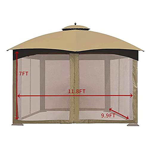 CoastShade Universal Replacement Canopy Mosquito Netting Screen Sidewalls Only for 10' x 12' Gazebo Canopy,Beige