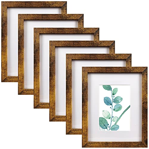 8x10 Picture Frame Brown Set of 6, Display Pictures 5x7 With mat or 8x10 Without Mat